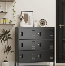 6-Door Employee Storage Locker, Metal Lockers For Office, Gym, School, And Homewith Card Slot Black
