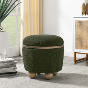 Round Storage Stool, Storage Stool With Storage Space And Cushioned Seat, Available In Bedroom, Living Room, Entryway-Dark Green