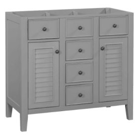 36 Bathroom Vanity Without Sink, Cabinet Base Only, Two Cabinets And Five Drawers, Solid Wood Frame, Grey