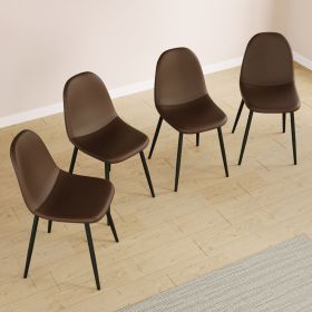 Dining Chairs Set of 4, modern style chairs, saddle leather cushioned seats, spoon shaped kitchen chair with black metal legs