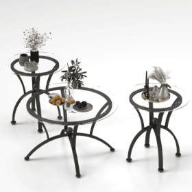 3 Piece Tempered Glass Surface Coffee Table Set, Decor Coffee Table Round End Side Table With Sturdy Construction For Living Room  Rustic Black