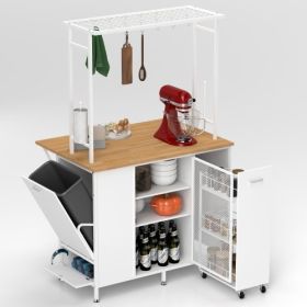 Kitchen Island With Storage Space Breakfast Bar With Folding Flip-Up Pane Large Storage