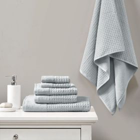 Cotton Waffle Jacquard Antimicrobial Bath Towel 6 Piece Set (Color: as Pic)