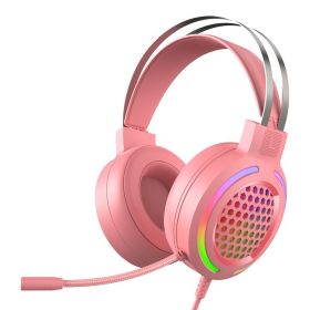Wired Overhead Illuminated Headset Gaming Gaming RGB Illuminated with Microphone Headset (Color: Pink)